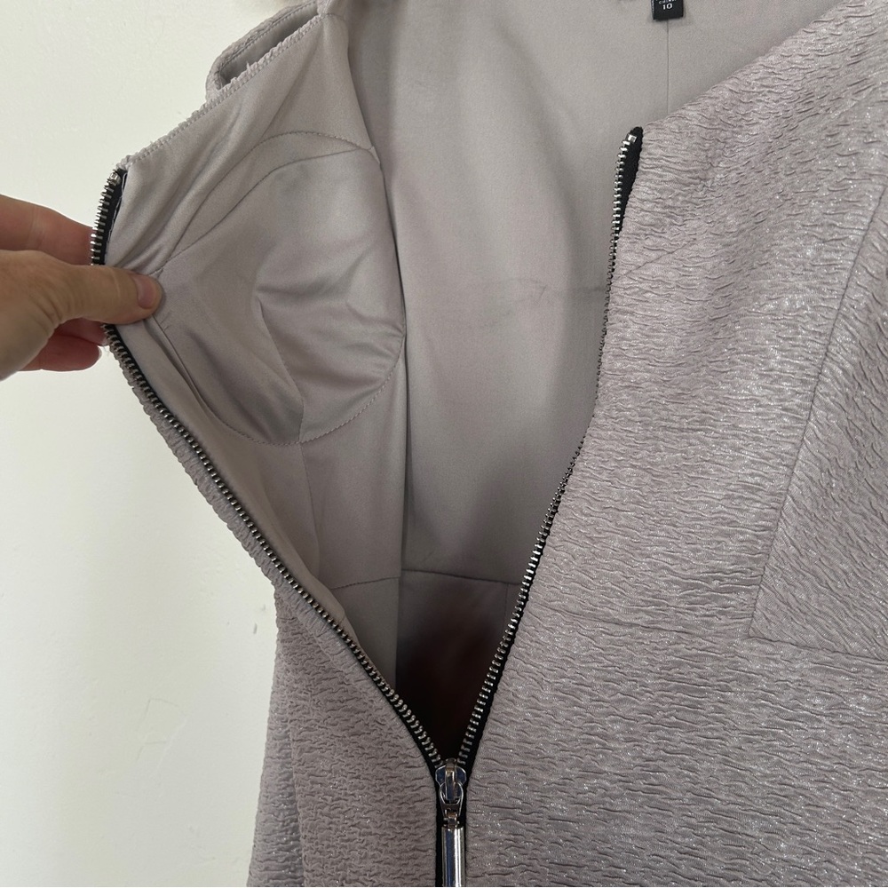 JAX Bodycon Shimmer Silver Sexy Full Front Zip Elegant Cocktail Dress, 10 - Picture 9 of 13
